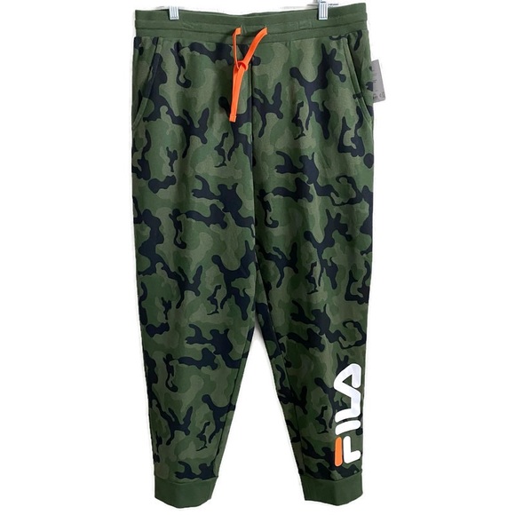 FILA Green Camo Fleece Jogger Sweatpants L - Picture 1 of 6